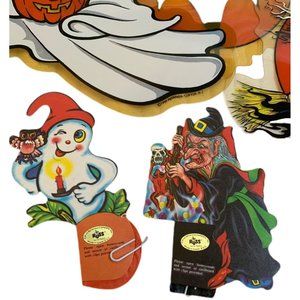 VINTAGE 1990 5 pc Halloween Honeycomb Decor 10” Bat Witch Broom Ghost Frog Skull